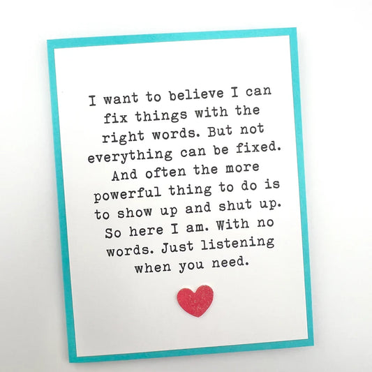 Card with a quote and a red heart on a white background