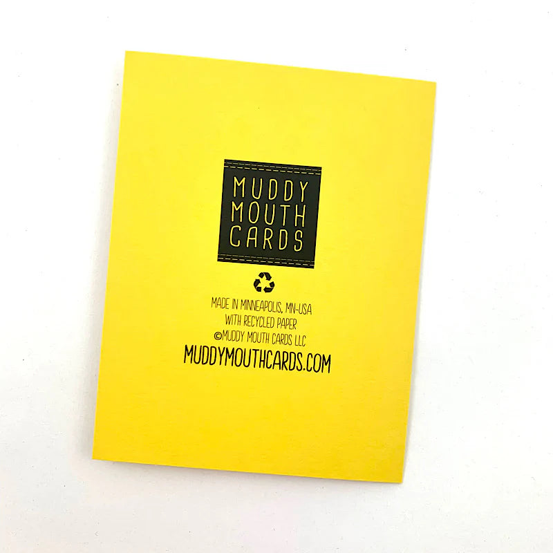 Yellow notebook with 'Muddy Mouth Cards' branding on a white background