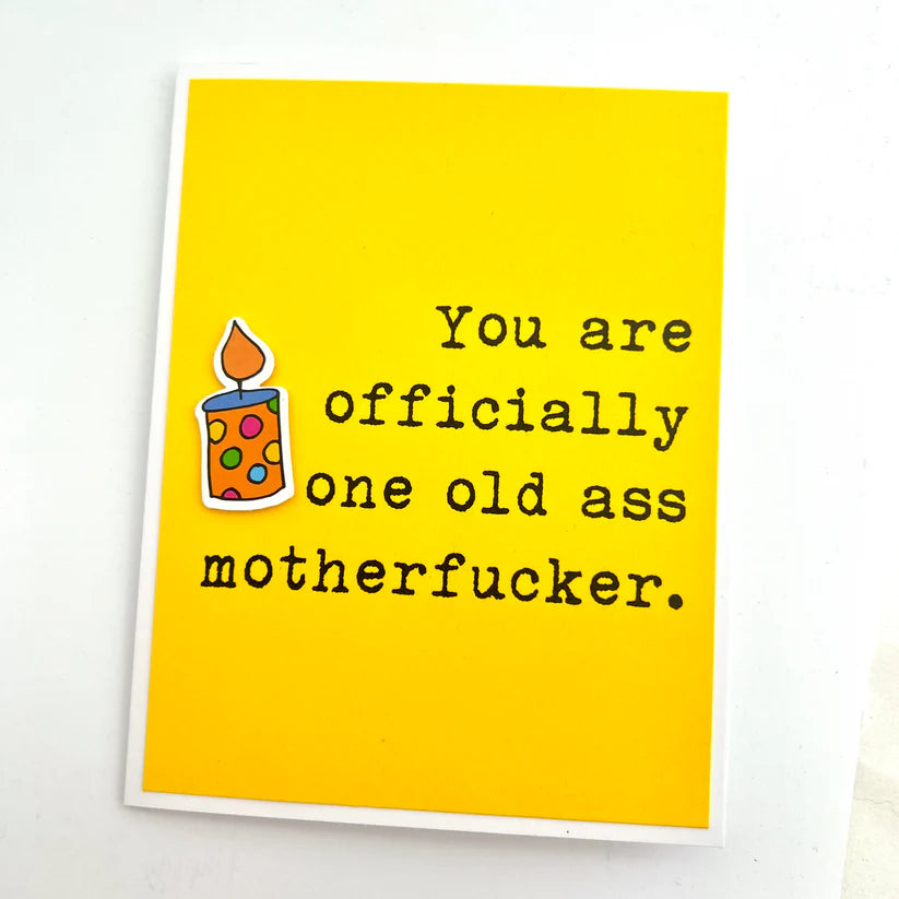 Greeting card with a colorful candle illustration and text on a yellow background