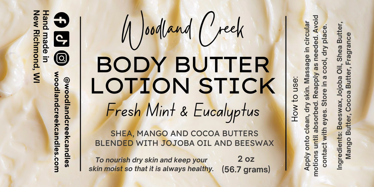 Fresh Mint and Eucalyptus Body Butter Lotion Stick